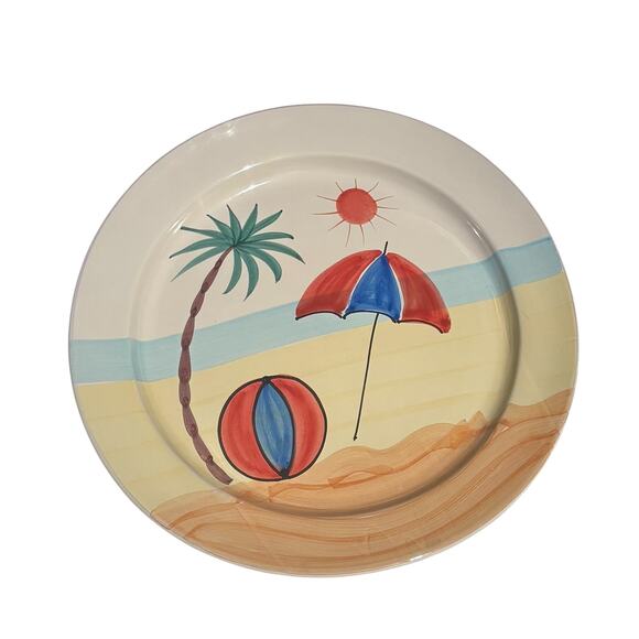 Pier 1 Hand Painted XLarge 15.5" Round Italy Made Beach Vacation Platter Bowl - Picture 2 of 7